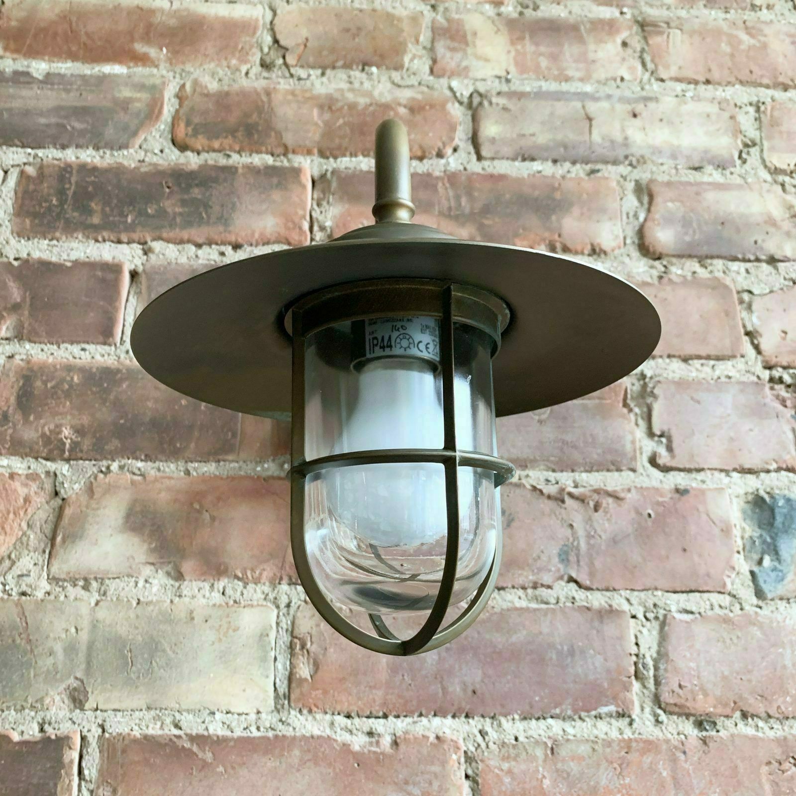 Contemporary Small Aged Brass Swan Neck Shaded Caged Wall Light photo vintage