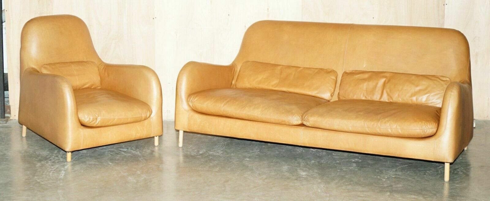 Habitat Smithfield Aron Probyn 50th Anniversary Brown Leather Sofa & Armchair