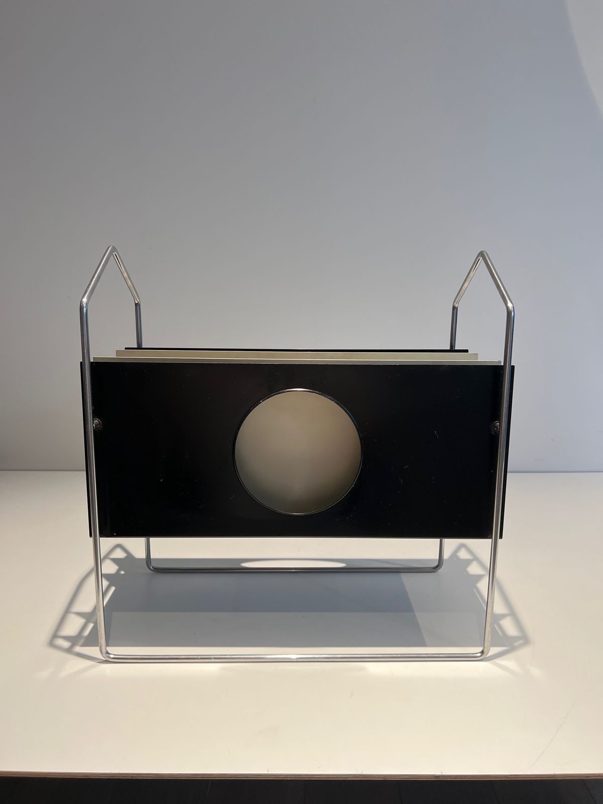 Home Decor Chrome Design Magazine Rack In Black And White Lacquered Metal photo