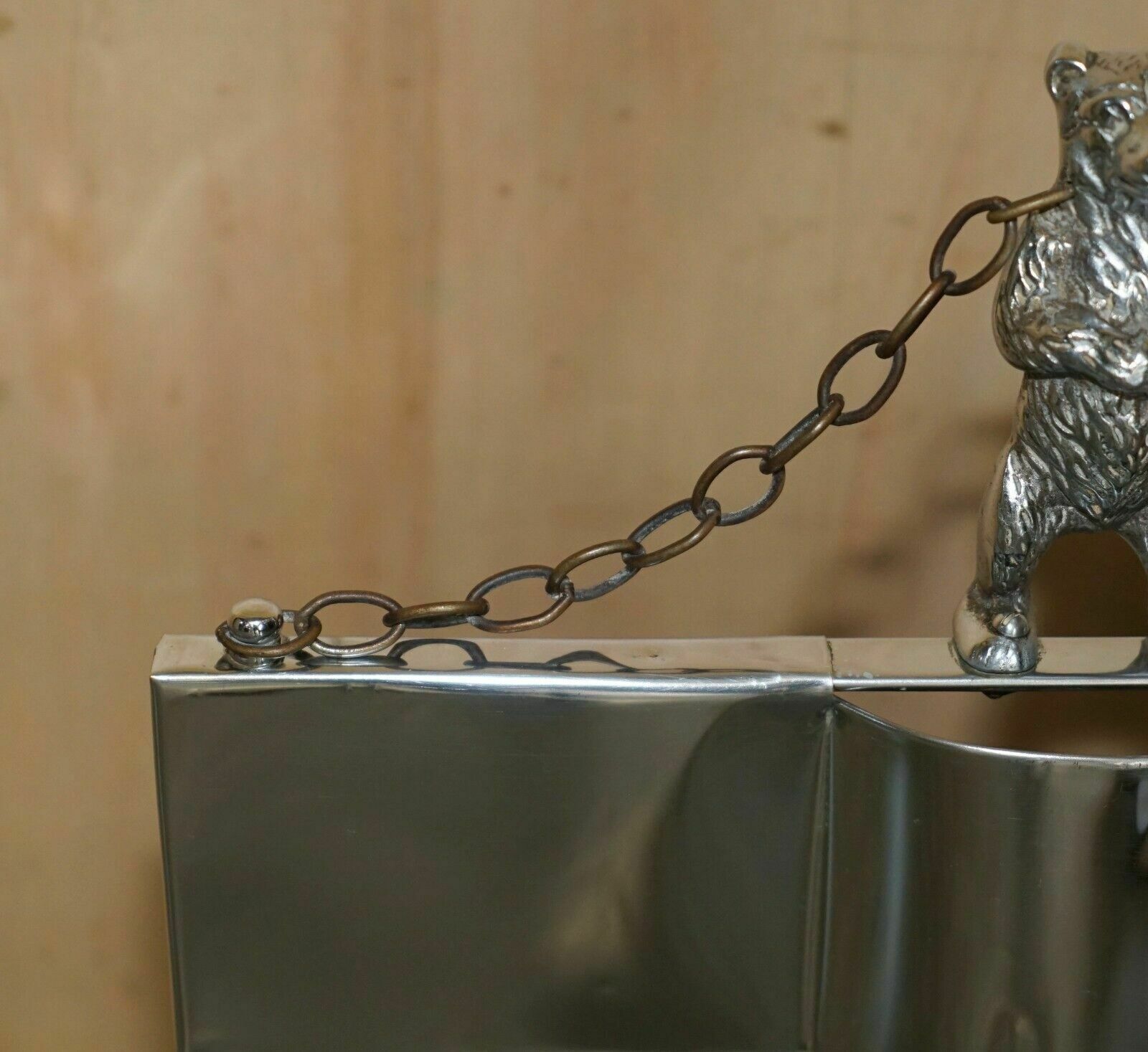 Art Deco Antique Circa 1920's Polished Chrome Fire Guard Screen With Bear On Top photo 950.0