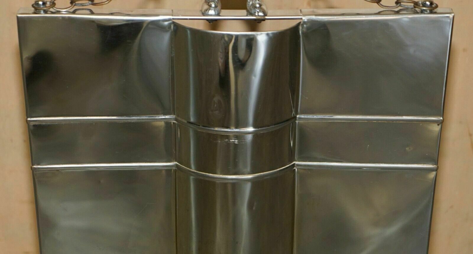 Art Deco Antique Circa 1920's Polished Chrome Fire Guard Screen With Bear On Top photo buy