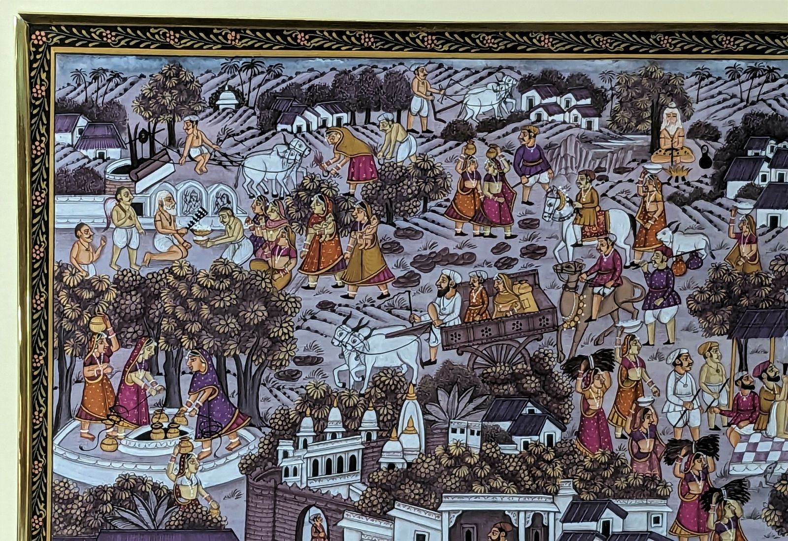 Vintage Framed Miniature Painting Of Rajasthan Village Life photo 1100.0