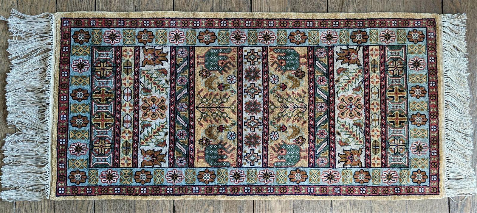 Vintage Handmade Tunisian Kairouan Silk Rug