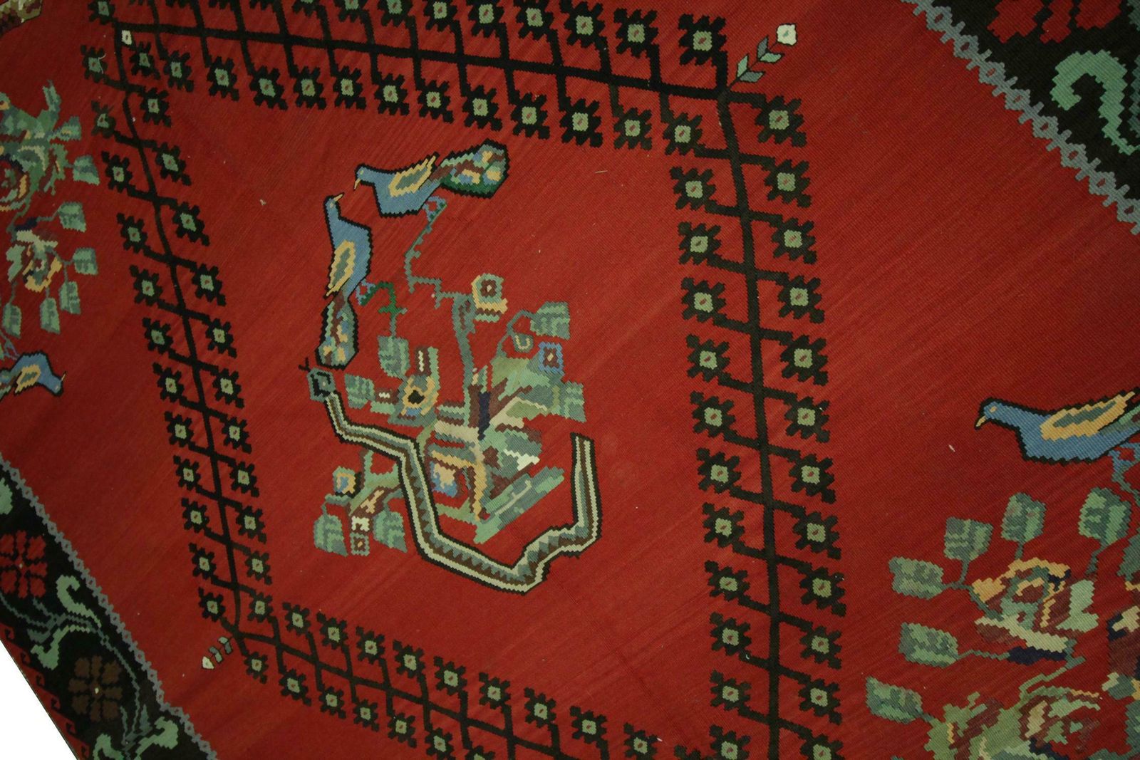 Antique Kilim Rug Red Handwoven Carpet Caucasian Red Wool Kilims photo for sale