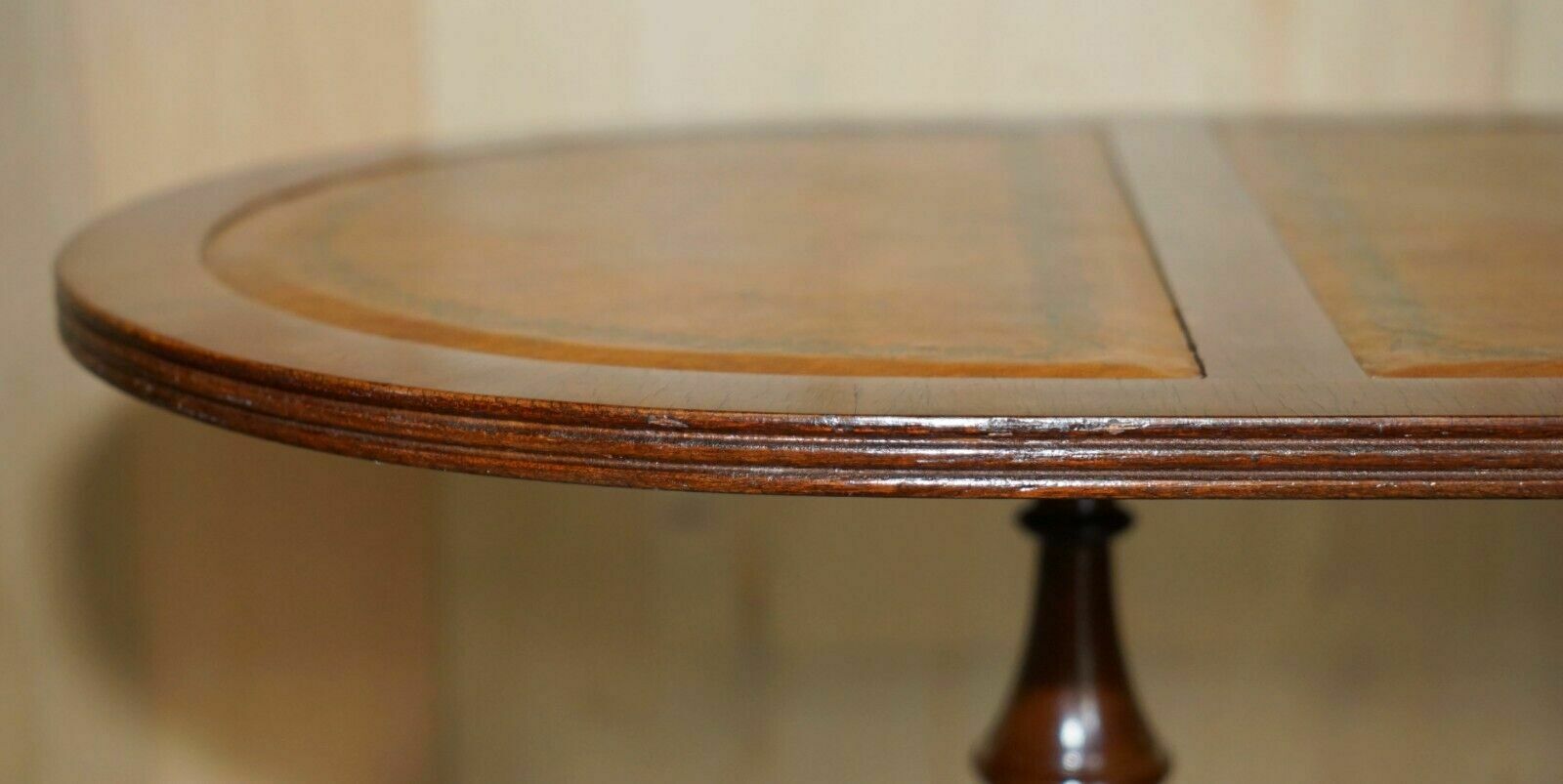 Vintage Hand Dyed And Aged Brown Leather Oval Coffee Table With Lion Castors photo 750.0