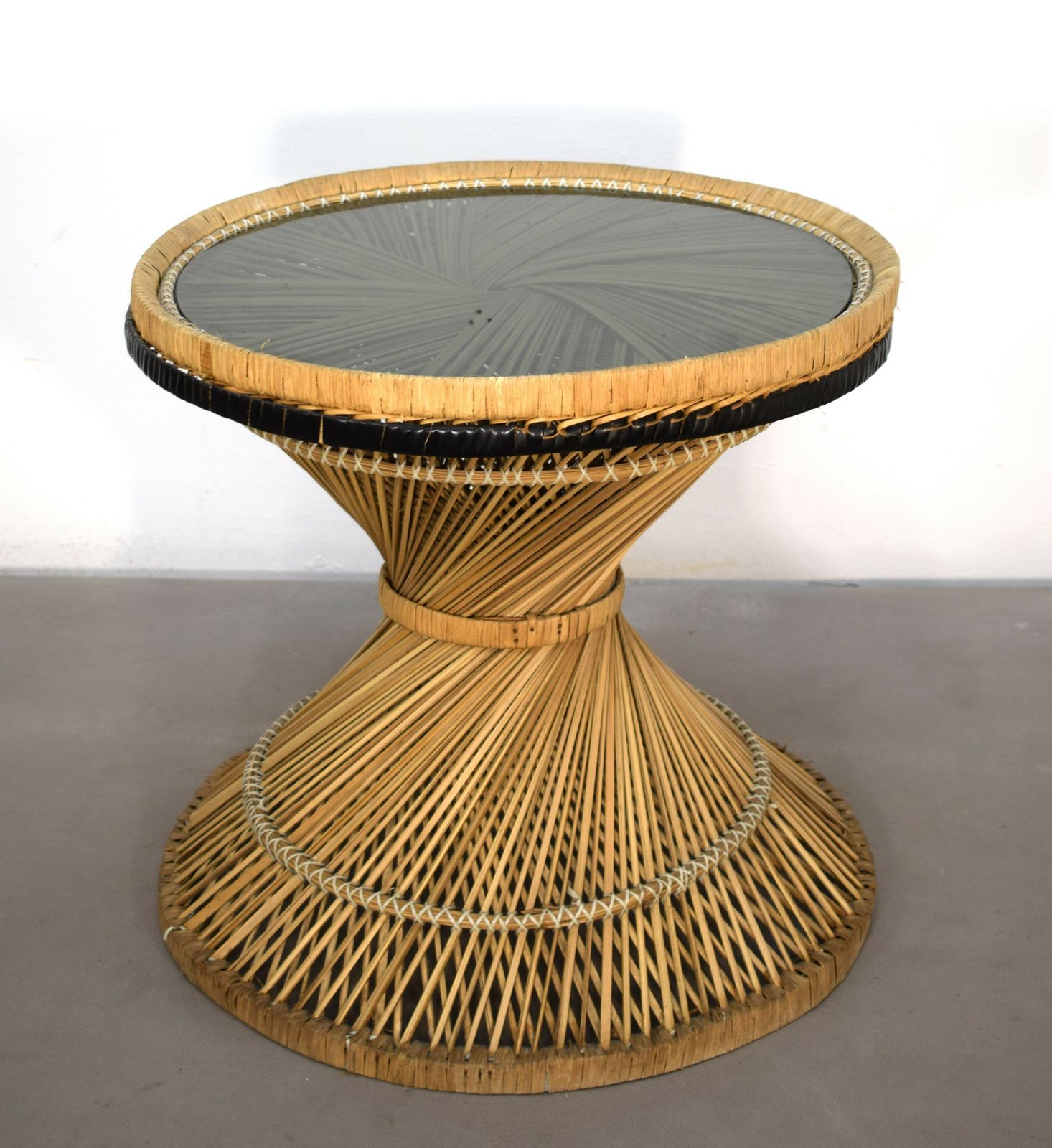 Italian Coffee Table, Straw And Smoked Glass, 1970s photo furniture