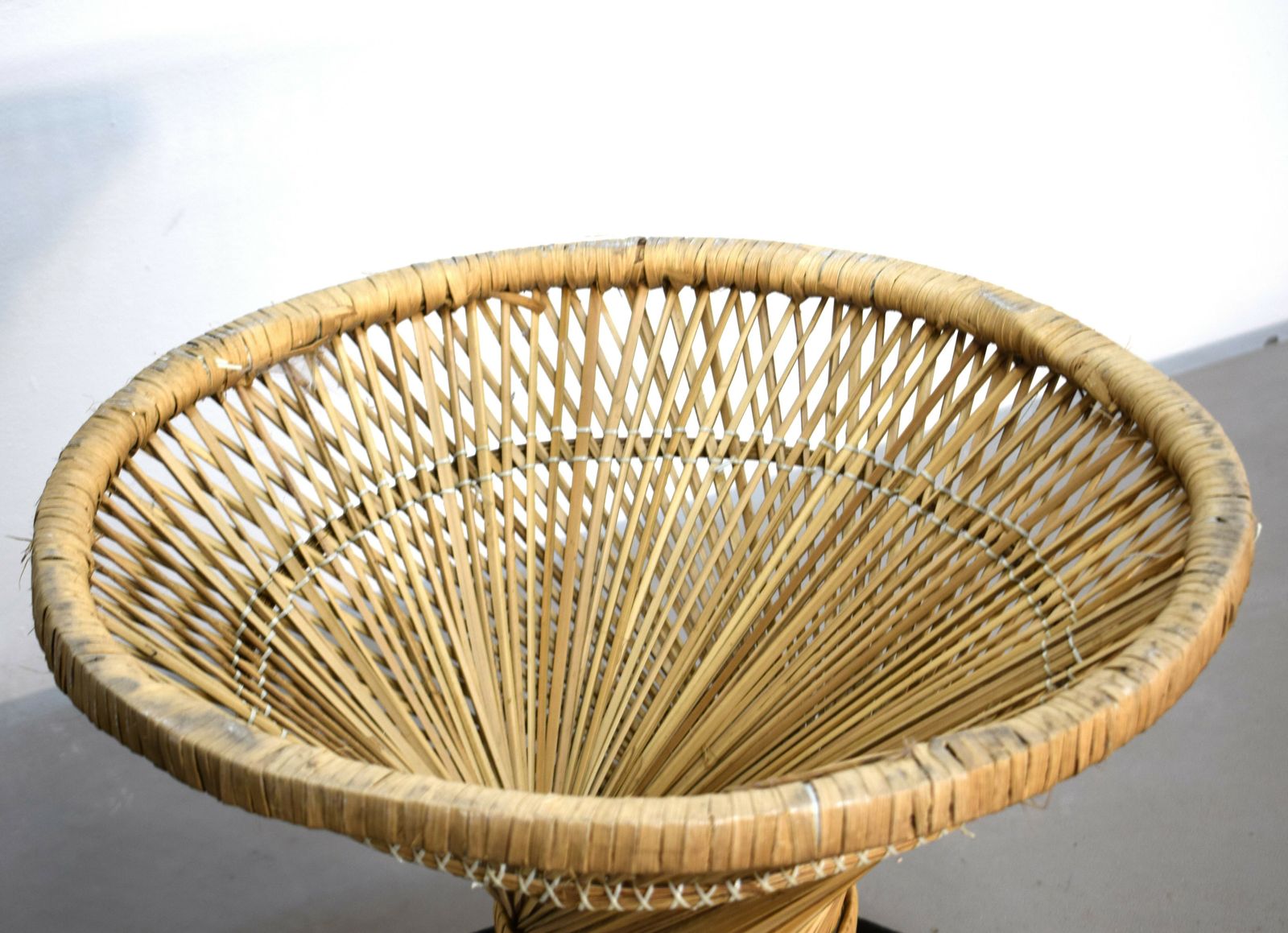 Italian Coffee Table, Straw And Smoked Glass, 1970s photo for sale