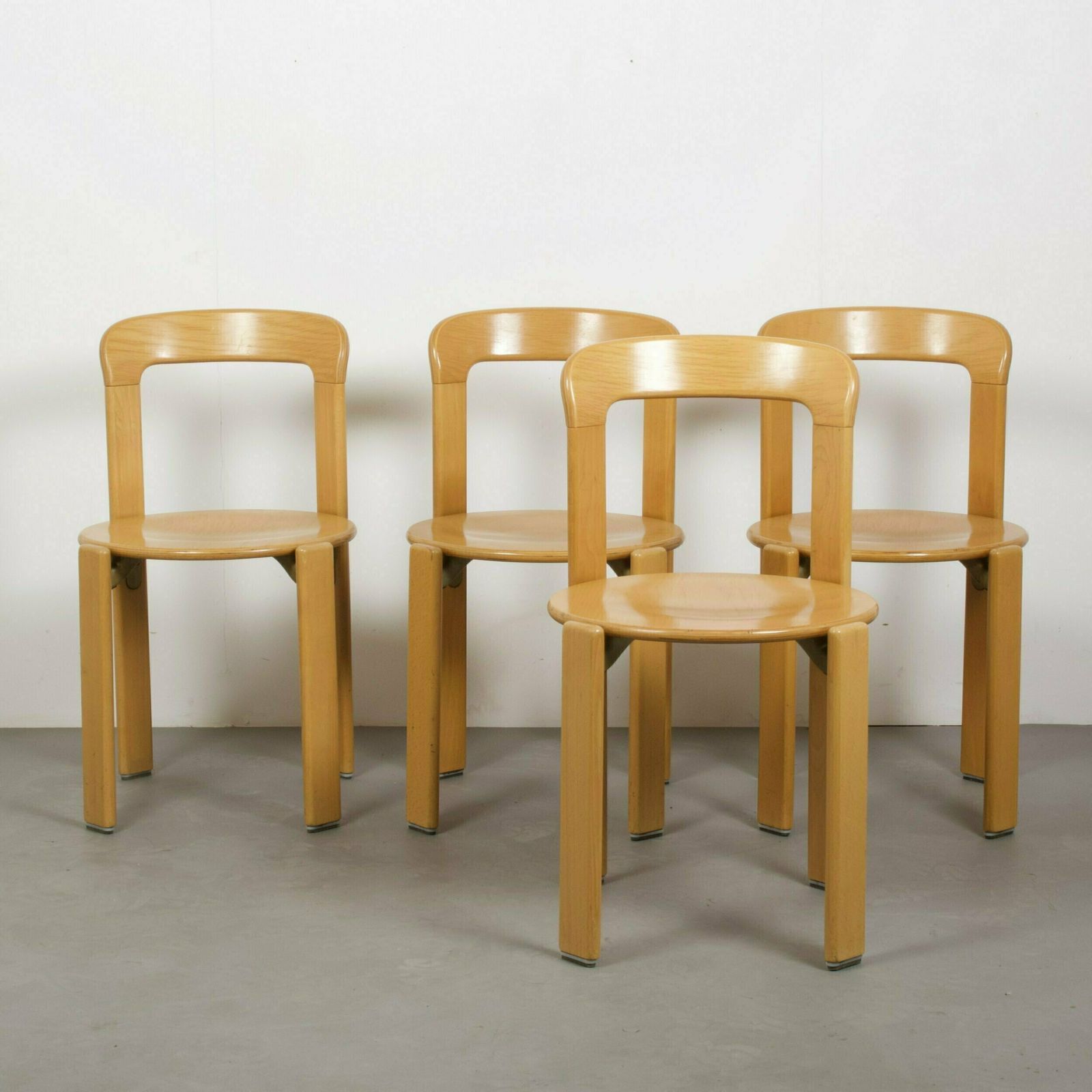 Original Vintage Mid Century Bruno Rey Chairs In Beech For Dietiker Set Of 4, Switzerland 1970s