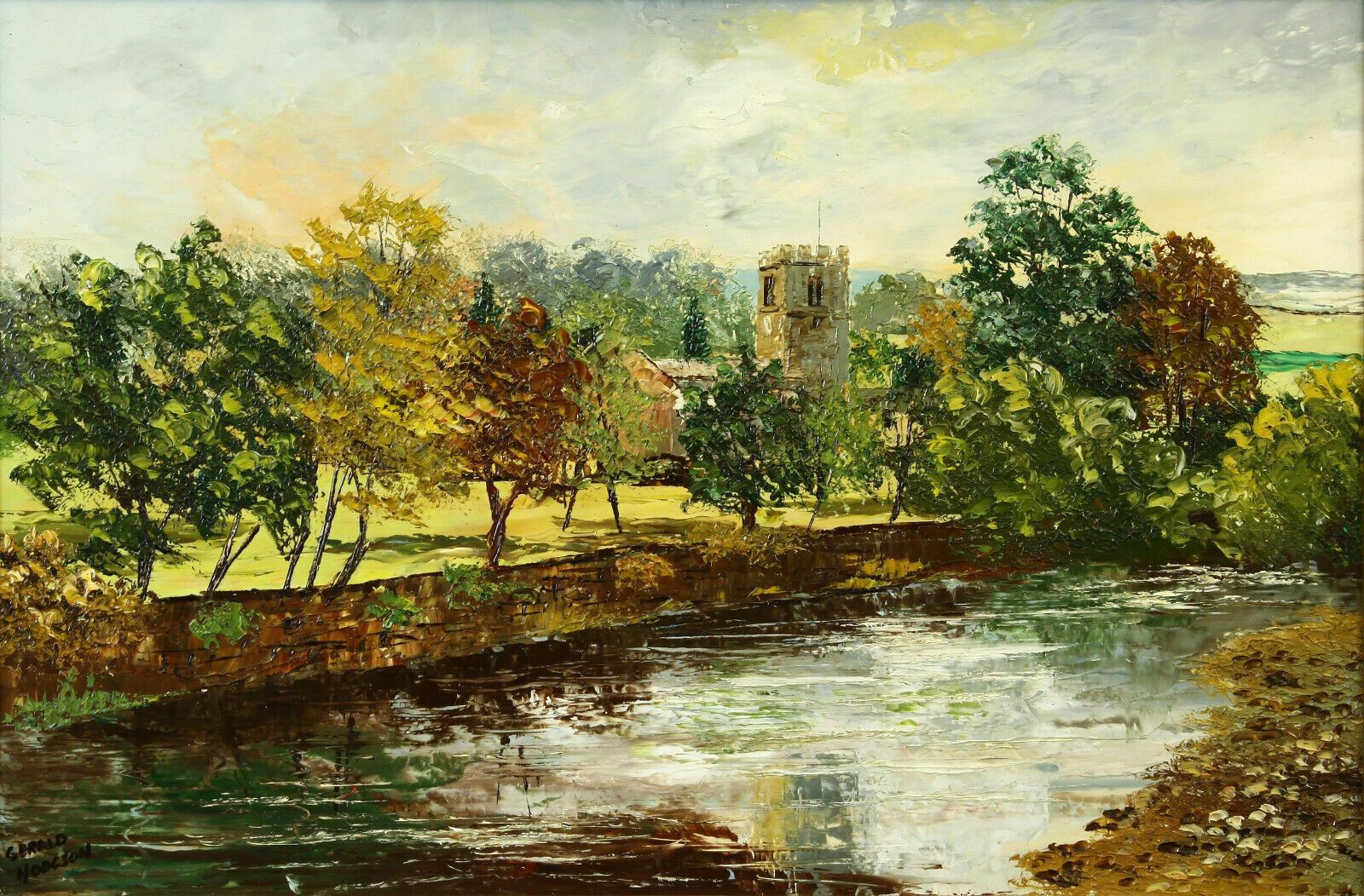 Oil On Board By Gerald Hodgson. Riverside Church View photo furniture
