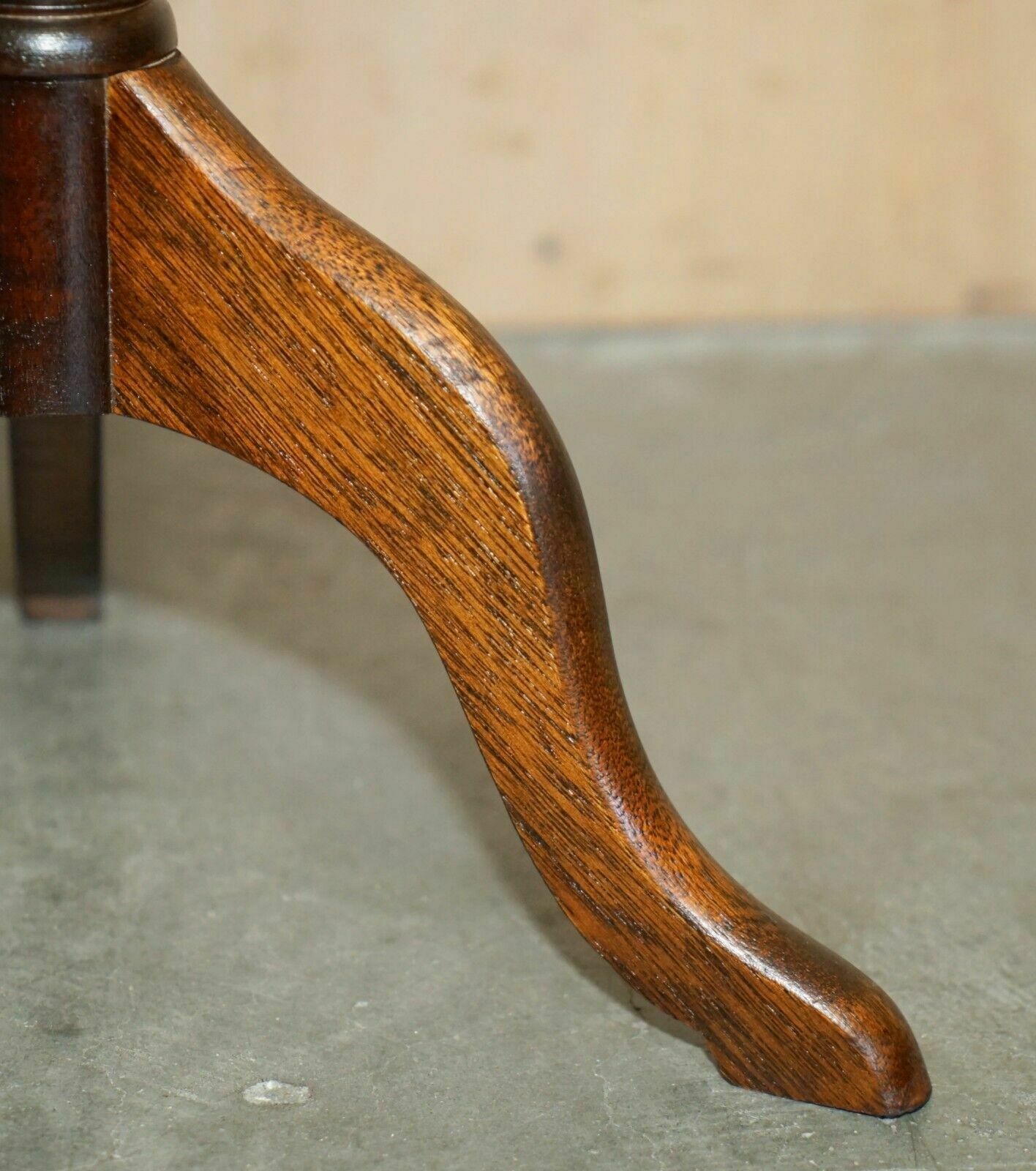 photo for sale Lovely Gold Leaf Embossed Oxblood Leather Tripod Side End Lamp Wine Table