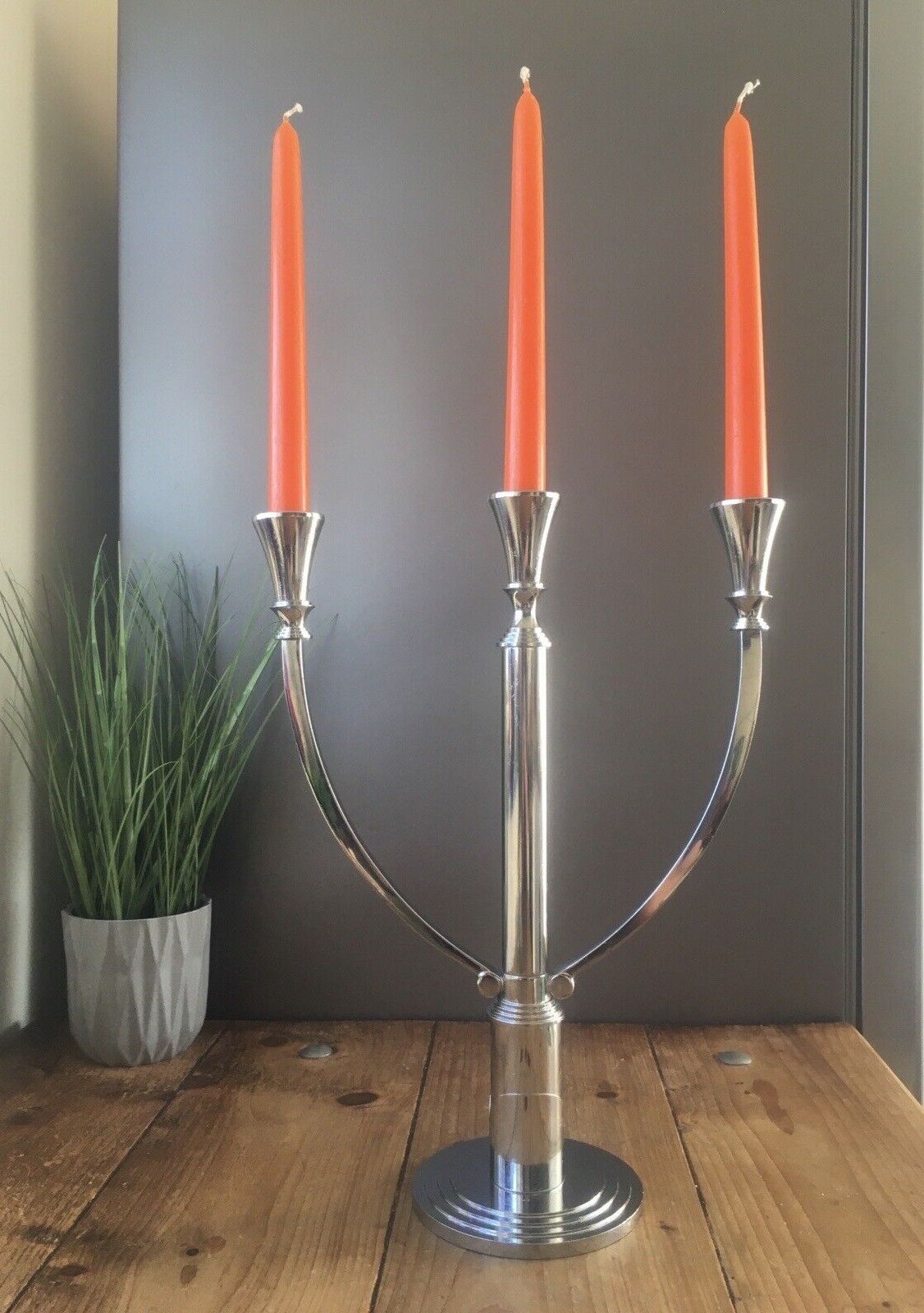 Large Modernist Chrome Wmf Hotel 3 Branch Candelabrum Candlestick Candle Holder photo for sale