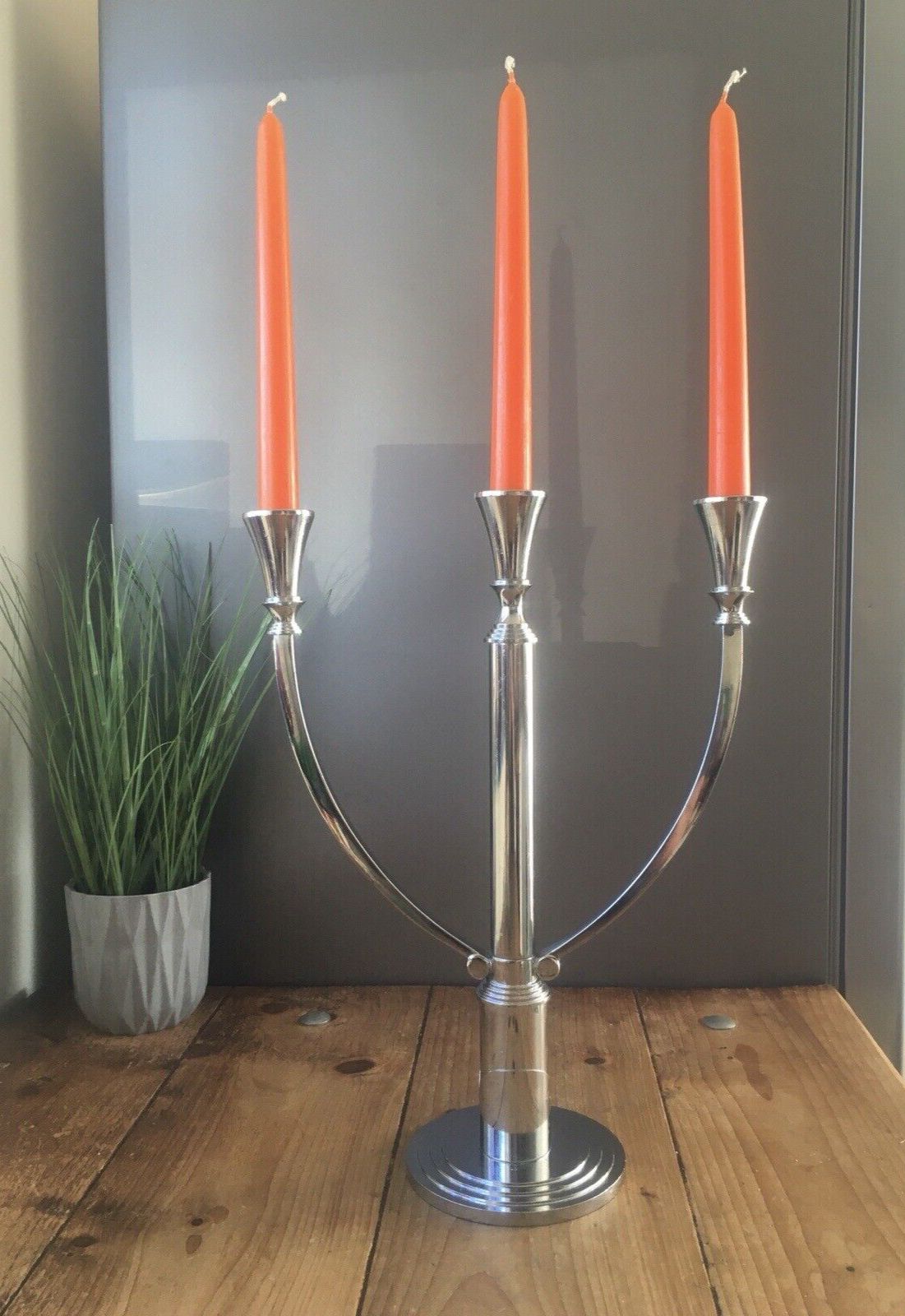 Large Modernist Chrome Wmf Hotel 3 Branch Candelabrum Candlestick Candle Holder photo 165.0