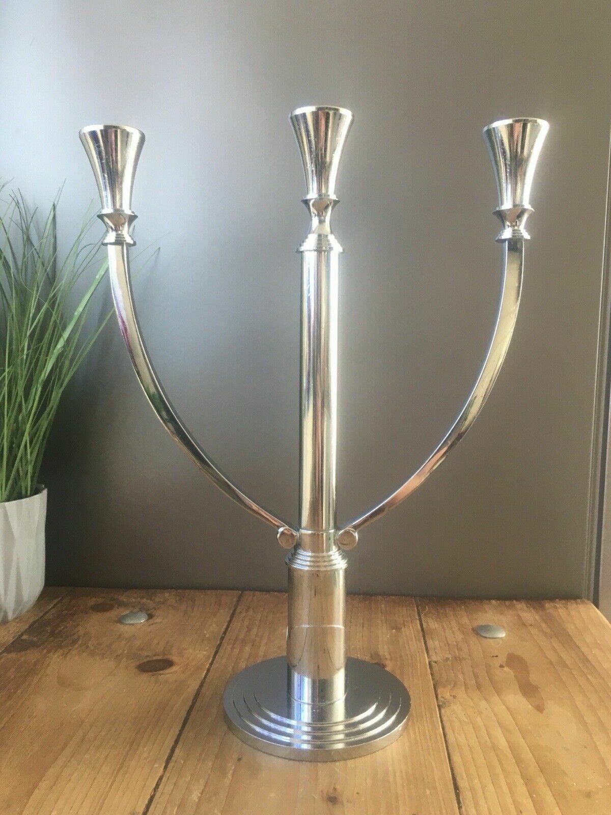photo for sale Large Modernist Chrome Wmf Hotel 3 Branch Candelabrum Candlestick Candle Holder