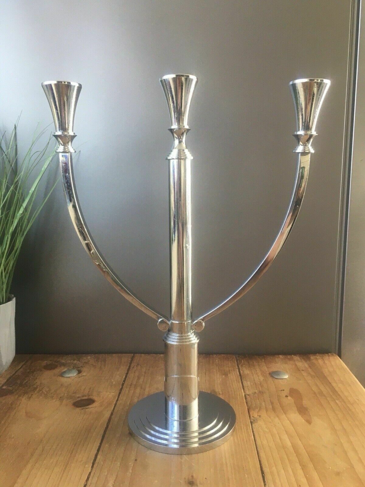 photo vinterior Large Modernist Chrome Wmf Hotel 3 Branch Candelabrum Candlestick Candle Holder