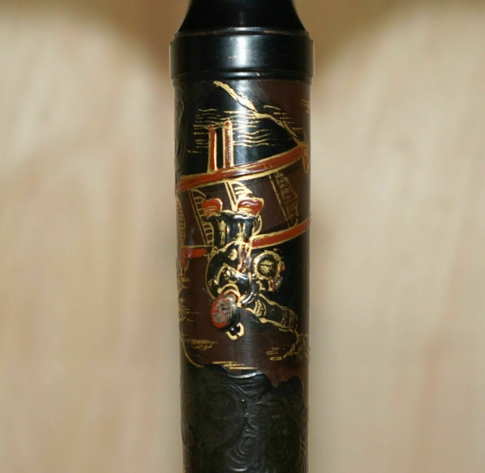 Antique Chinese Chinoiserie Lacquered & Hand Painted Side End Lamp Wine Table photo vinterior