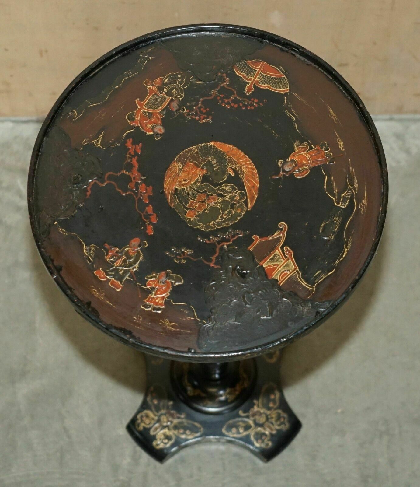 photo buy Antique Chinese Chinoiserie Lacquered & Hand Painted Side End Lamp Wine Table