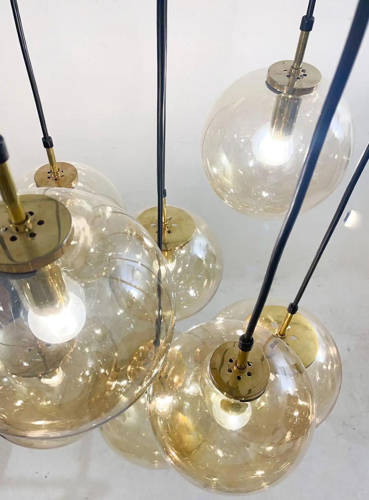 Mid Century Modern Cascade Chandelier, Glass Globes, Limburg, 1970s photo Lighting