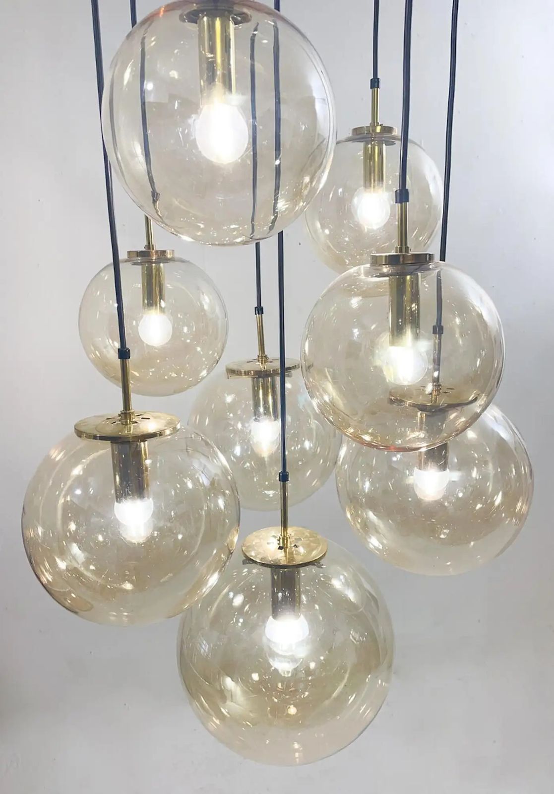 Mid Century Modern Cascade Chandelier, Glass Globes, Limburg, 1970s photo vinterior