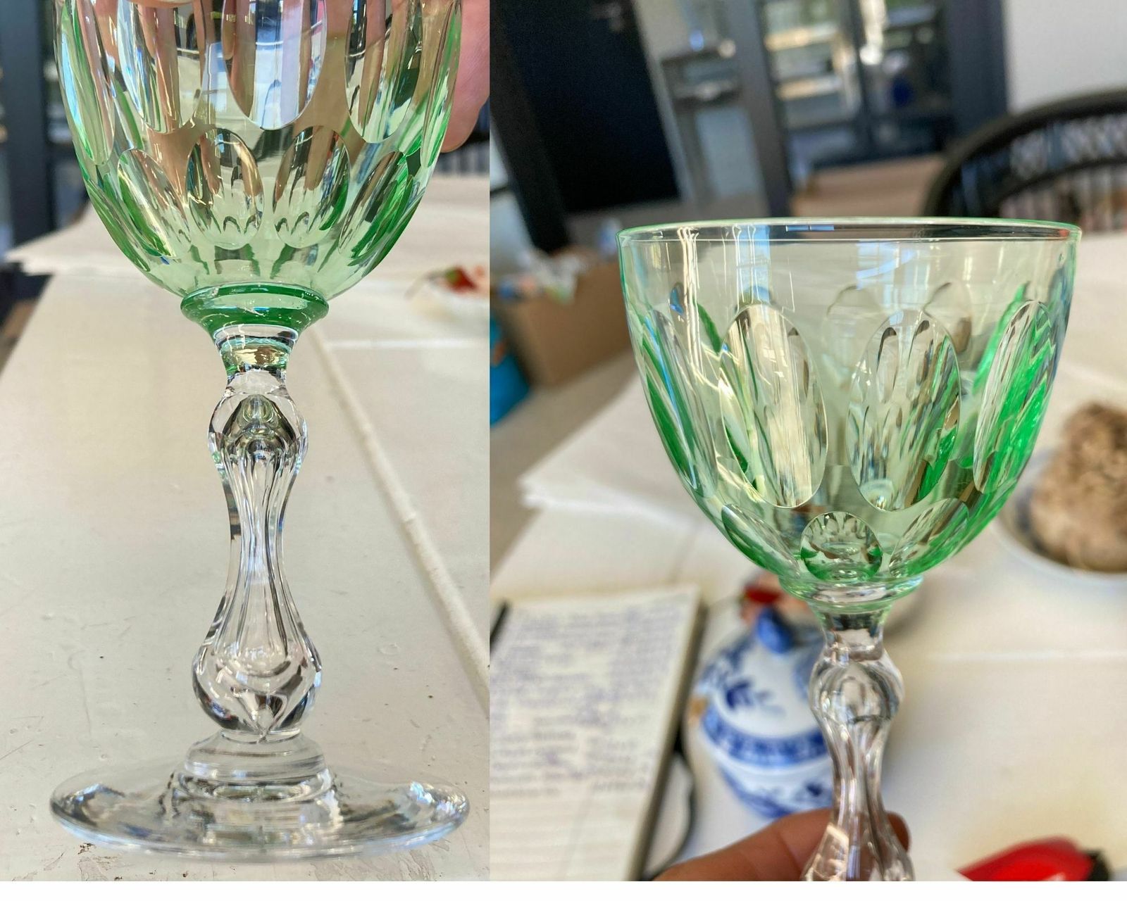 Uranium Wine Glass | Anna Green | 1pcs| Air Bubble Stemmed Glass | Val Saint Lambert | 1900 photo Home Decor