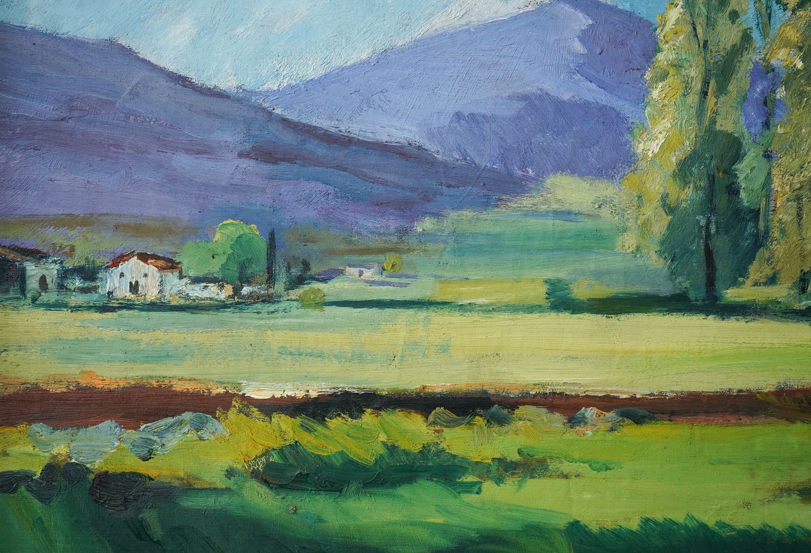 Ingelijst Gesigneerd Zomerlandschap – Olieverf Op Doek photo Kunst