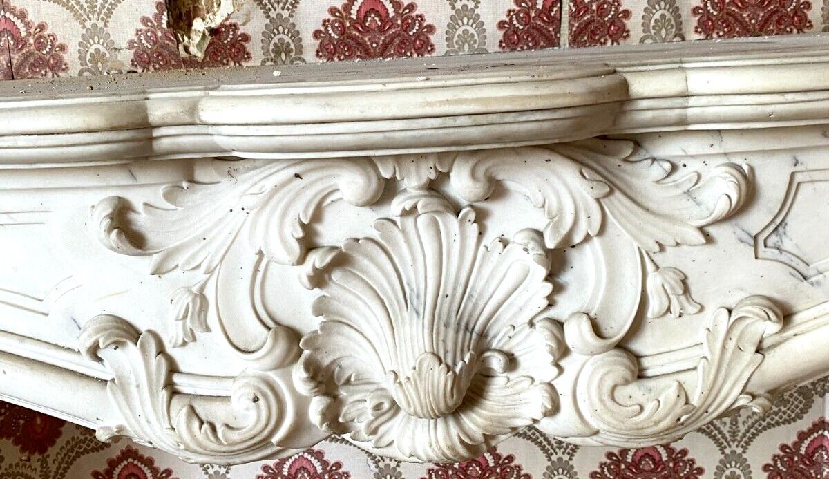 Louis XV Style Fireplace In White Carrara Marble 19th Century photo vinterior
