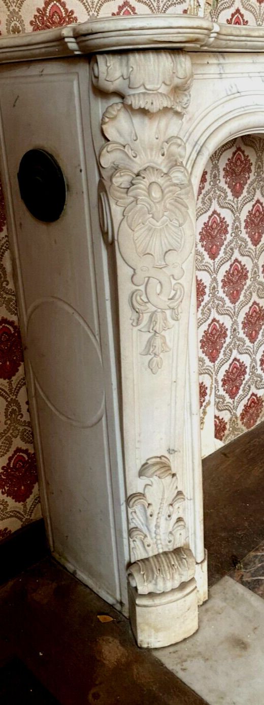 photo for sale Louis XV Style Fireplace In White Carrara Marble 19th Century