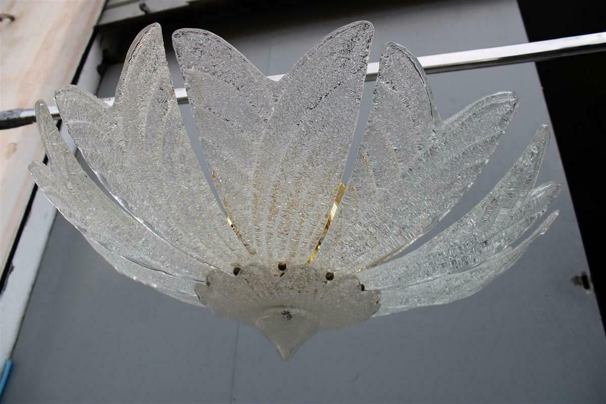 Flower Ceiling Lamp In Murano Glass And Brass 1970 Italy photo for sale