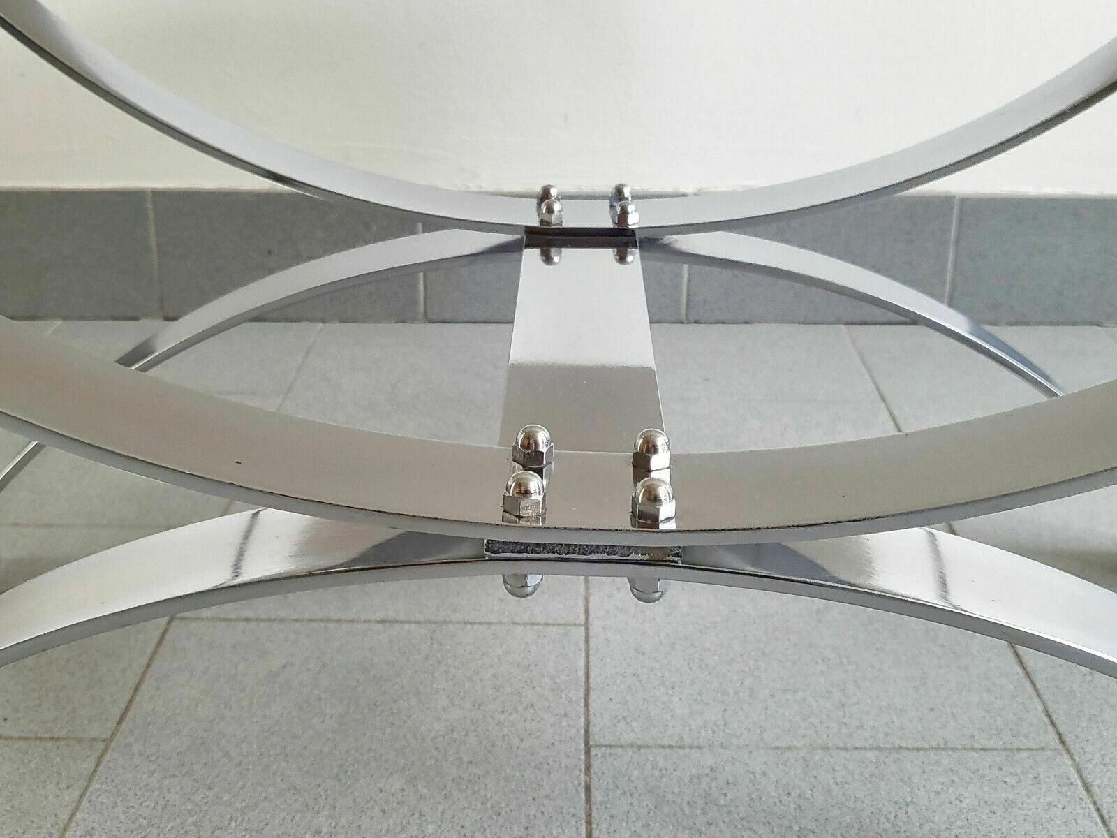 Vintage 1970 Space Age Chrome Steel & Smoke Glass Coffee Table 70s 190s Retro photo vinterior