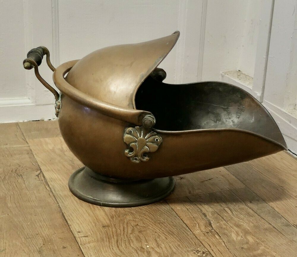 Victorian Copper Helmet Coal Scuttle