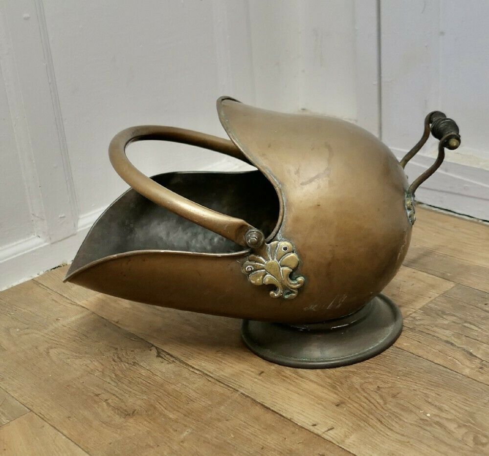 Victorian Copper Helmet Coal Scuttle photo for sale
