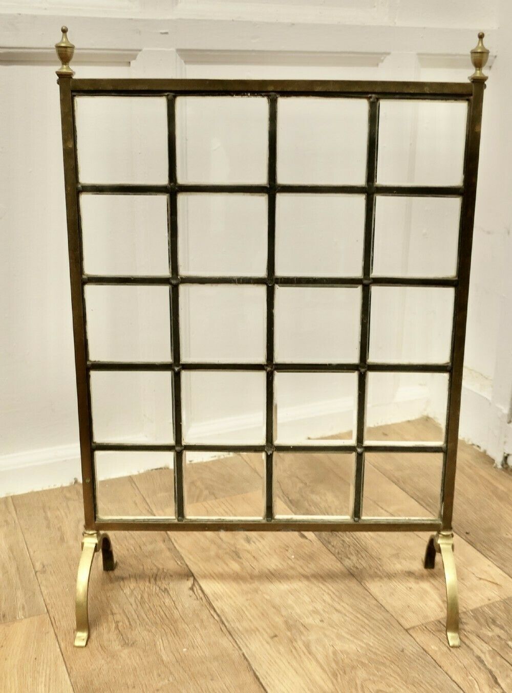 A Victorian Brass And Glass Art Nouveau Fire Screen