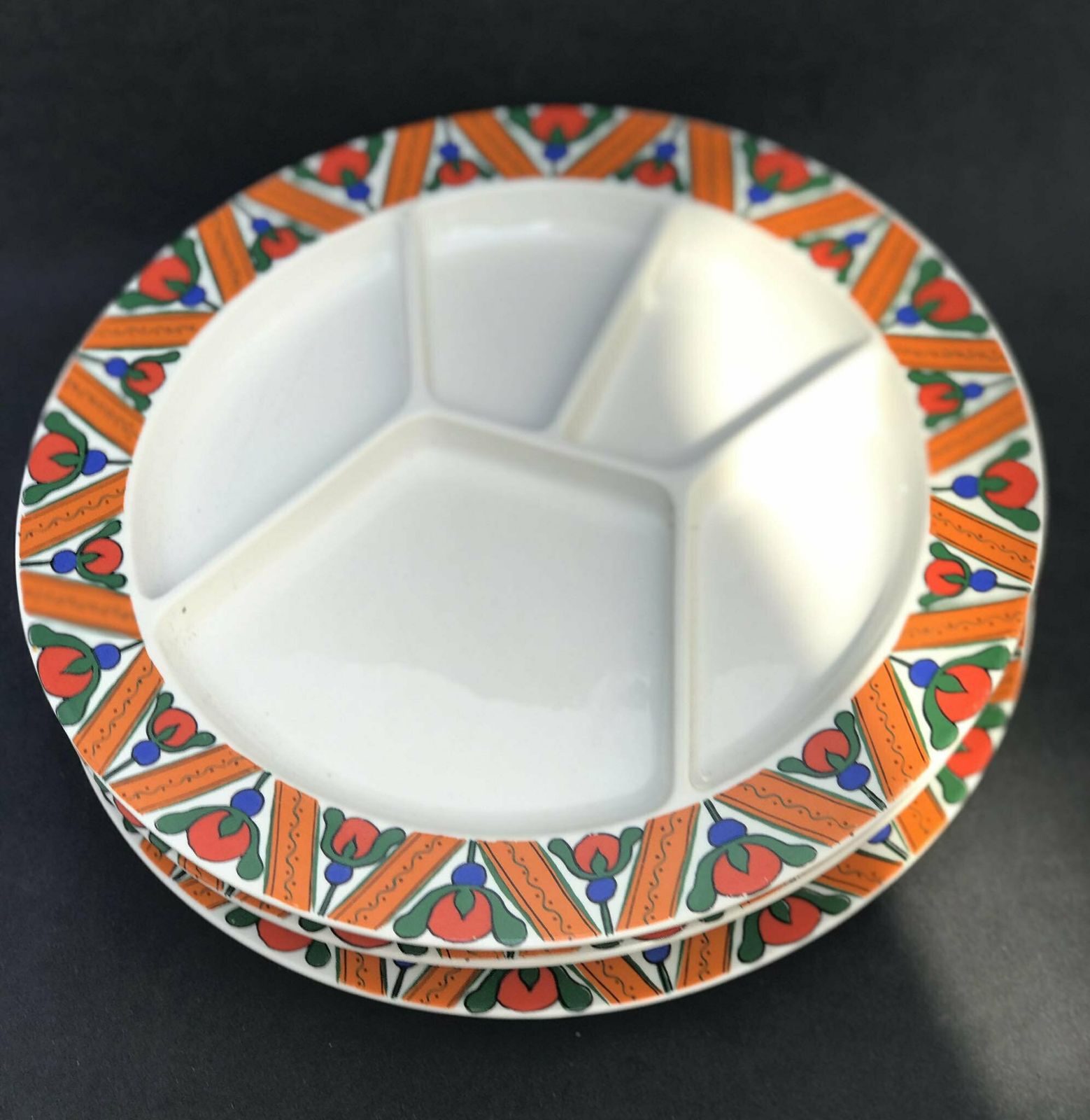 Set Van 3 Oranje Fondueborden Villeroy & Boch Jaren 70 – Rood, Groen – Tapas, Sushi, Hapjes, Amuses – Zeldzaam – Jaren 1970 – Tafeldecoratie – Oranje photo Woonaccessoires