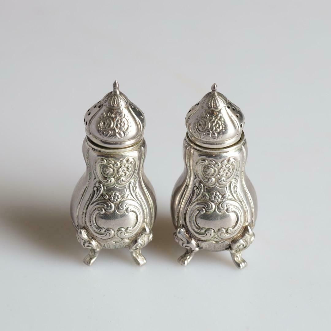 Antique Silver Salt Shaker Rococo Style, Pair Of Decorative Pepper Shaker Sale photo Home Decor