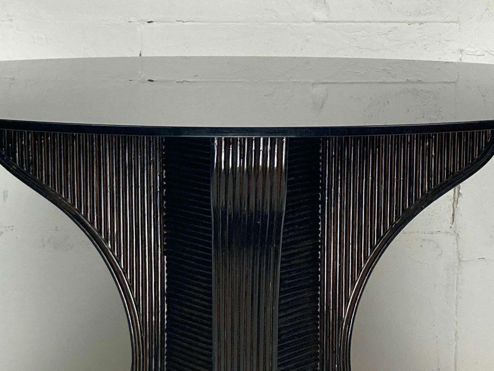 847.0 Pencil Reed Rattan Bamboo Dining Or Side Table Base With Smoked Glass Top, 1970s photo