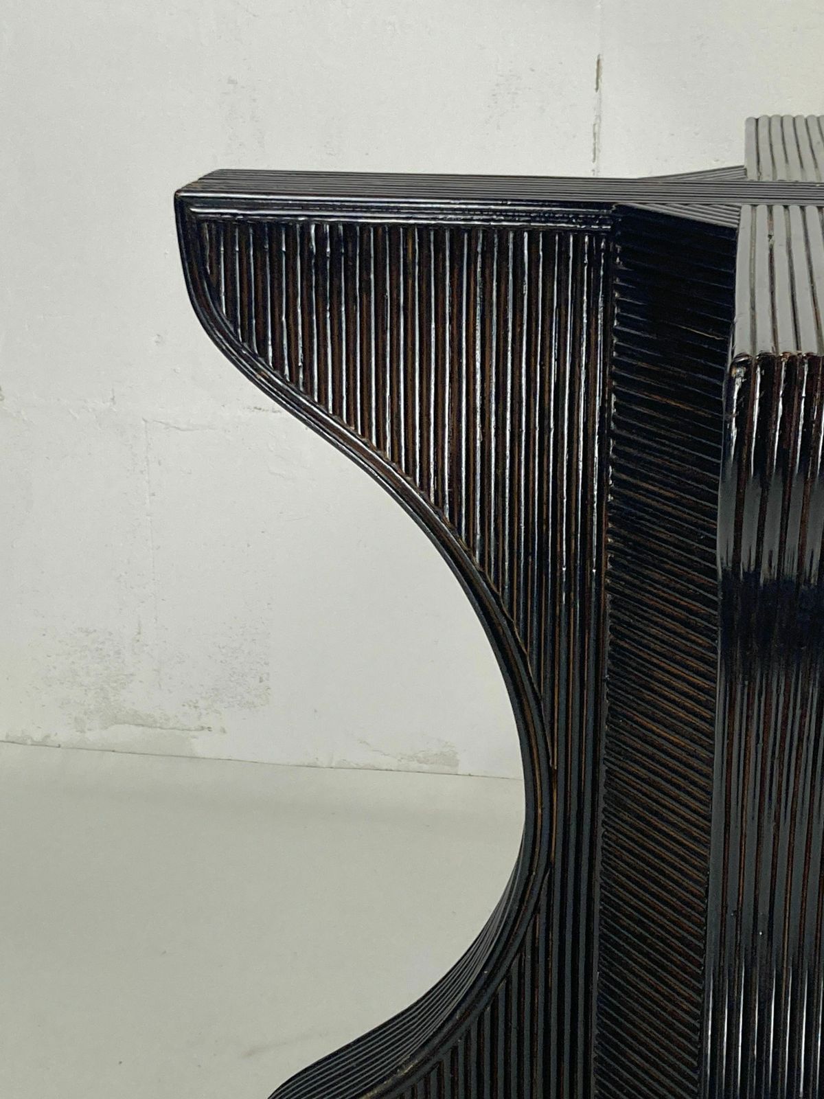 photo vinterior Pencil Reed Rattan Bamboo Dining Or Side Table Base With Smoked Glass Top, 1970s