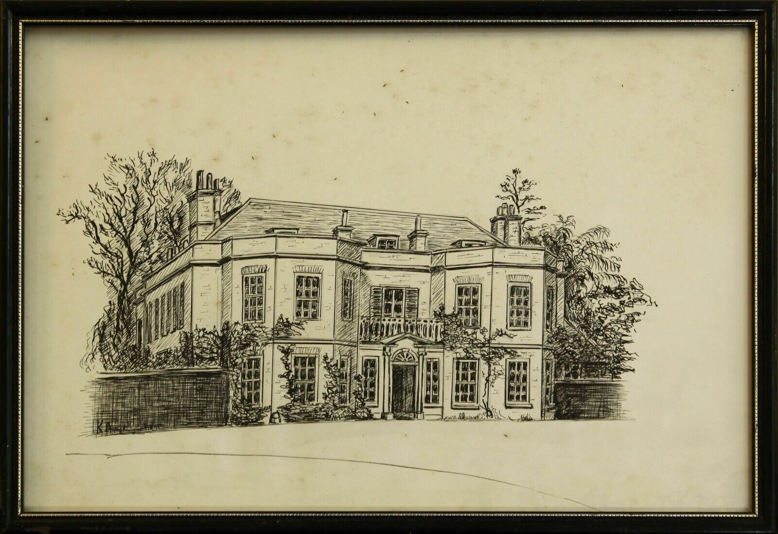 Pen And Ink Of A House Monogrammed Ka