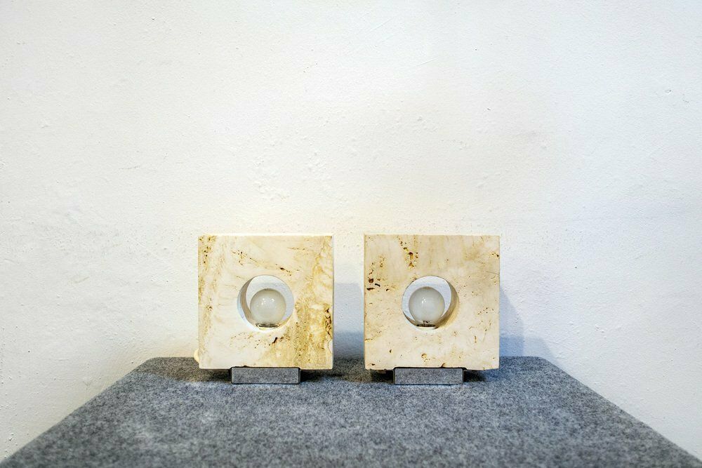 Travertine Table Lamps By Giuliano Cesari For Nucleo Sormani, 1970s, Set Of 2