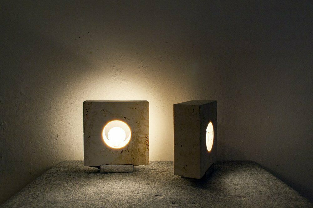 Travertine Table Lamps By Giuliano Cesari For Nucleo Sormani, 1970s, Set Of 2 photo furniture