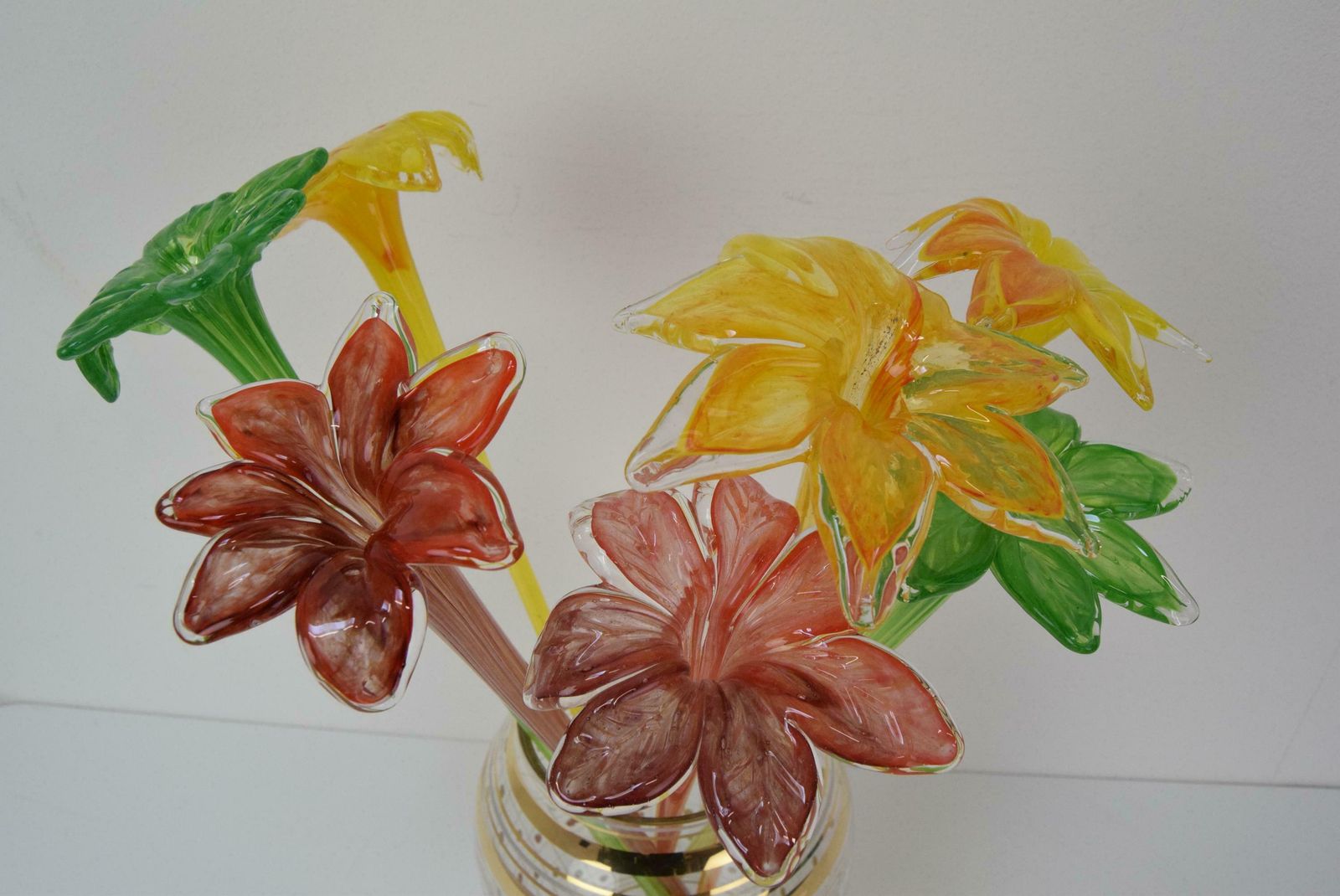 Set Of Seven Glass Flowers, Glasswork Novy Bor, 1950's. photo buy