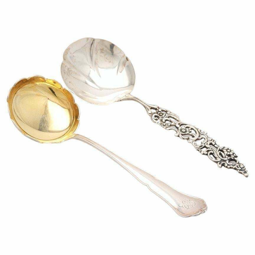 Silver Serving Spoon Antique Pair Of Decorative Sterling Silver Gilded Spoon
