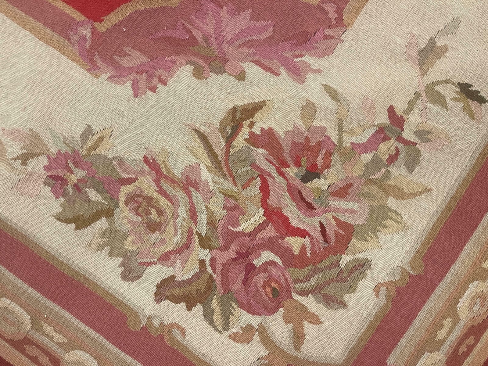 Handmade Carpet Vintage Aubusson Rug 1980 French  Red And Beige Wool Rugs photo Textiles