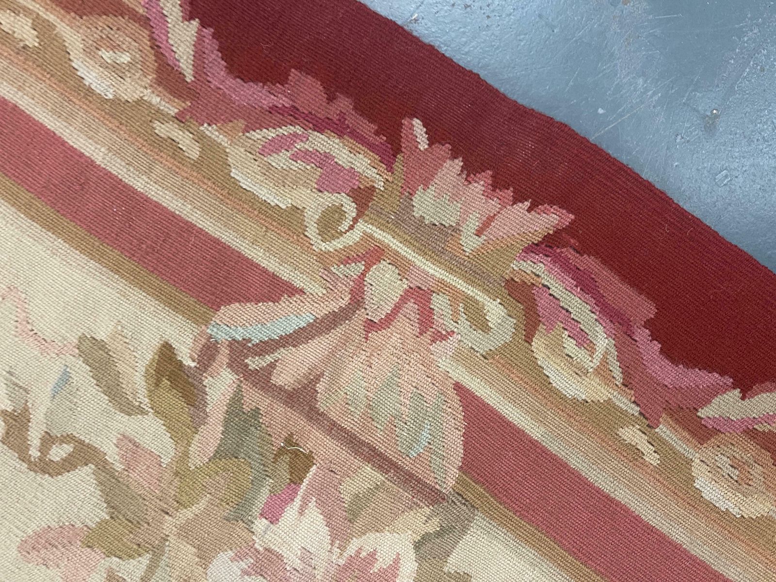 Handmade Carpet Vintage Aubusson Rug 1980 French  Red And Beige Wool Rugs photo vinterior