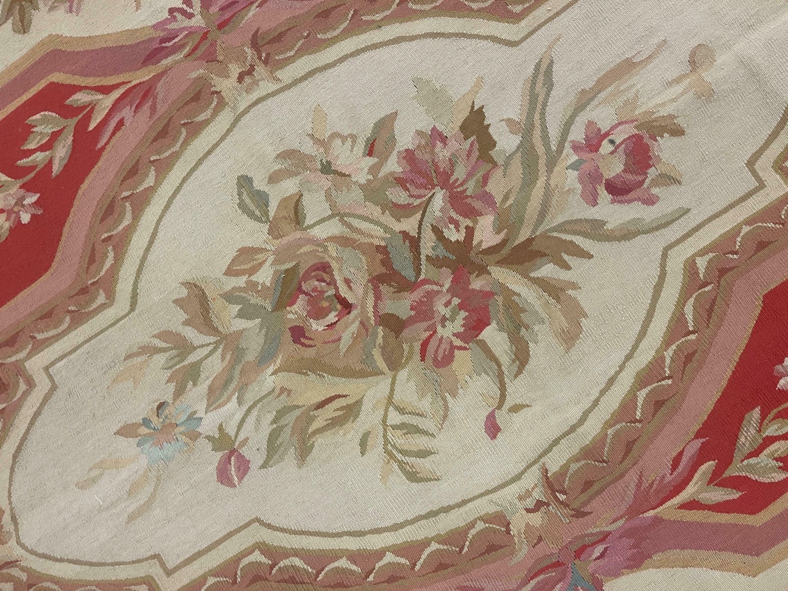 Handmade Carpet Vintage Aubusson Rug 1980 French  Red And Beige Wool Rugs photo buy