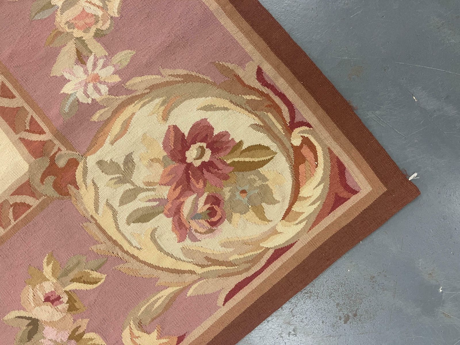 Blush Pink Aubusson Rug Traditional Carpet Handwoven Wool Needlepoint Floral photo for sale