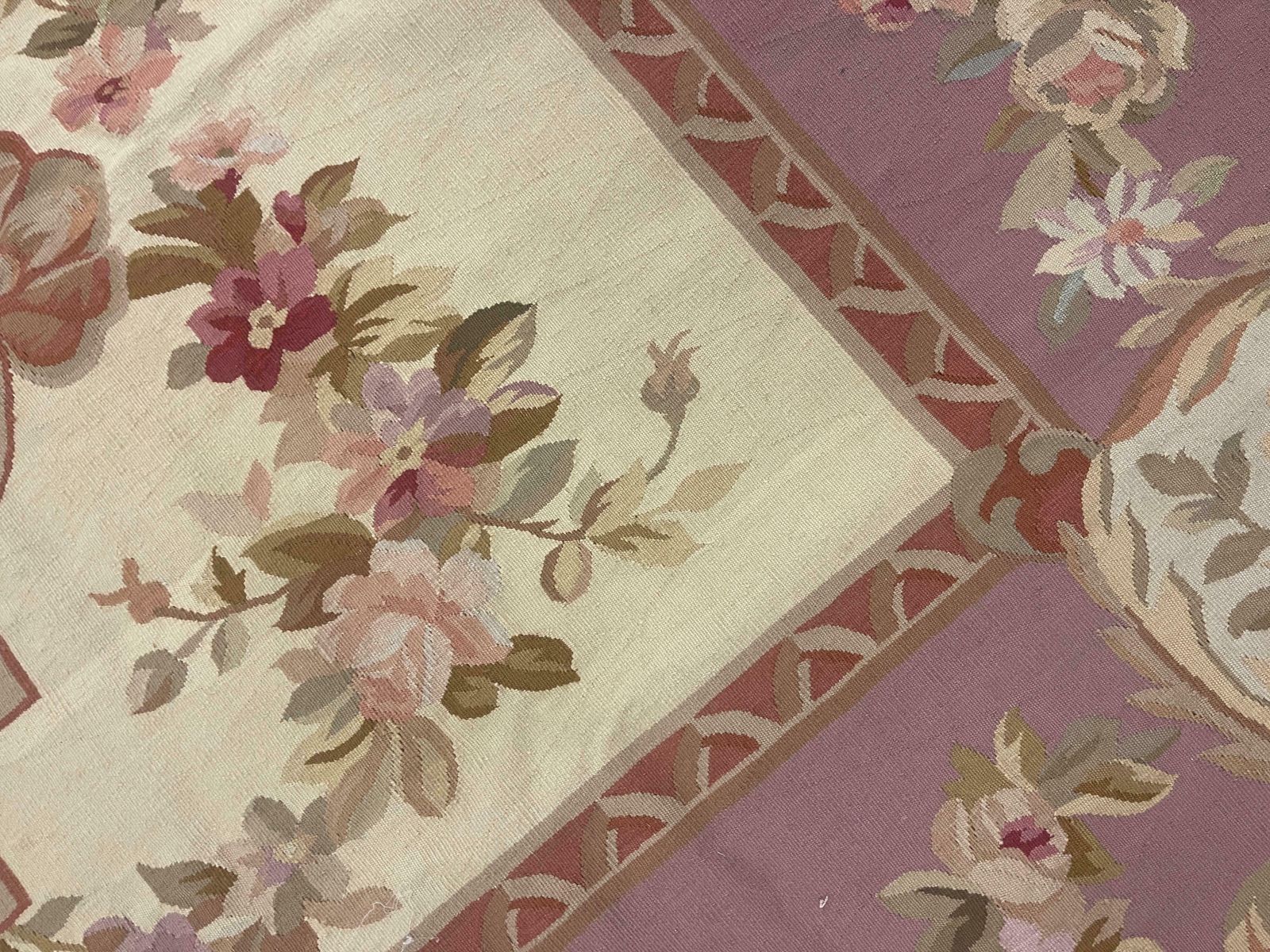 Blush Pink Aubusson Rug Traditional Carpet Handwoven Wool Needlepoint Floral photo Textiles