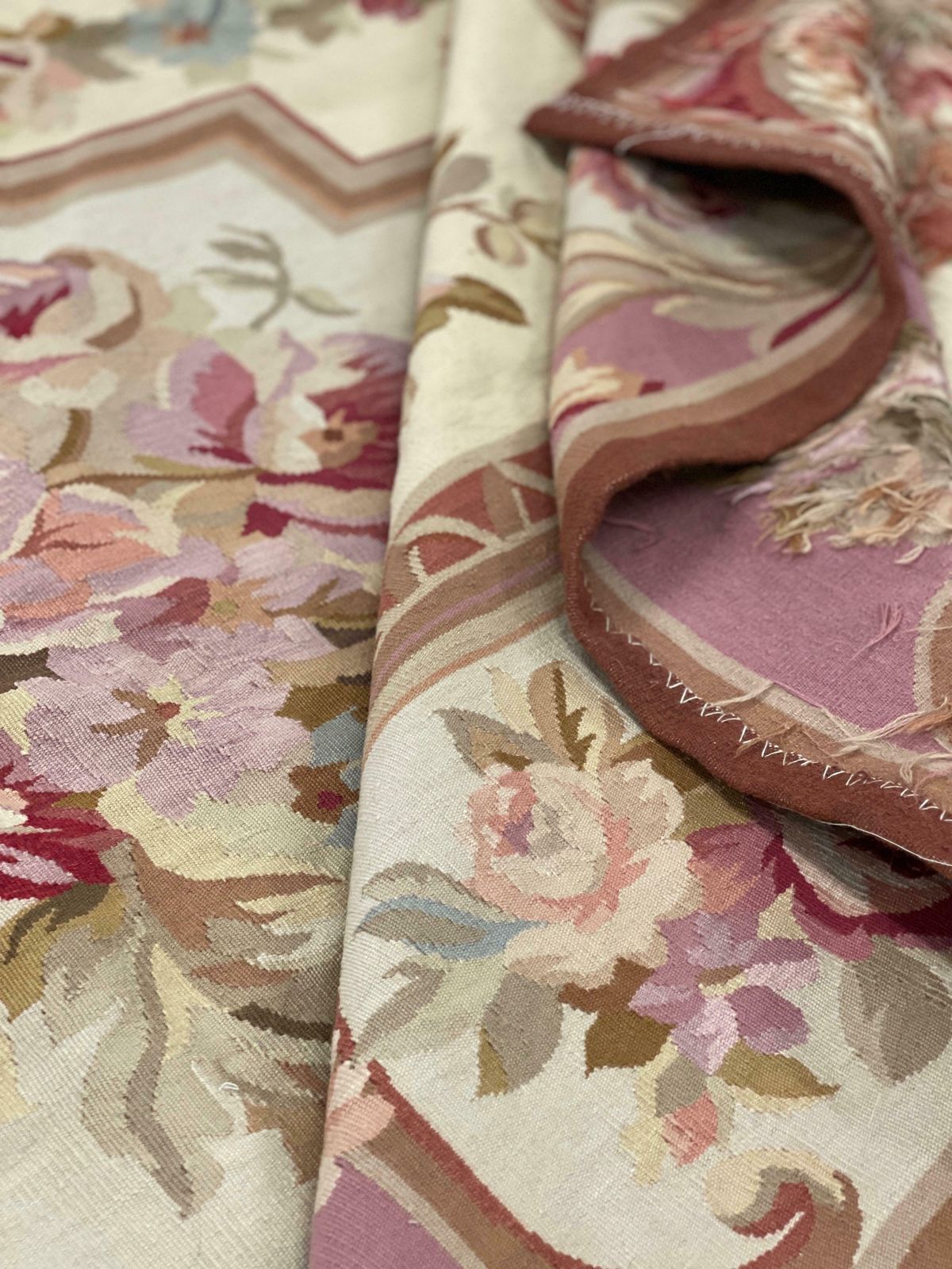 Blush Pink Aubusson Rug Traditional Carpet Handwoven Wool Needlepoint Floral photo buy