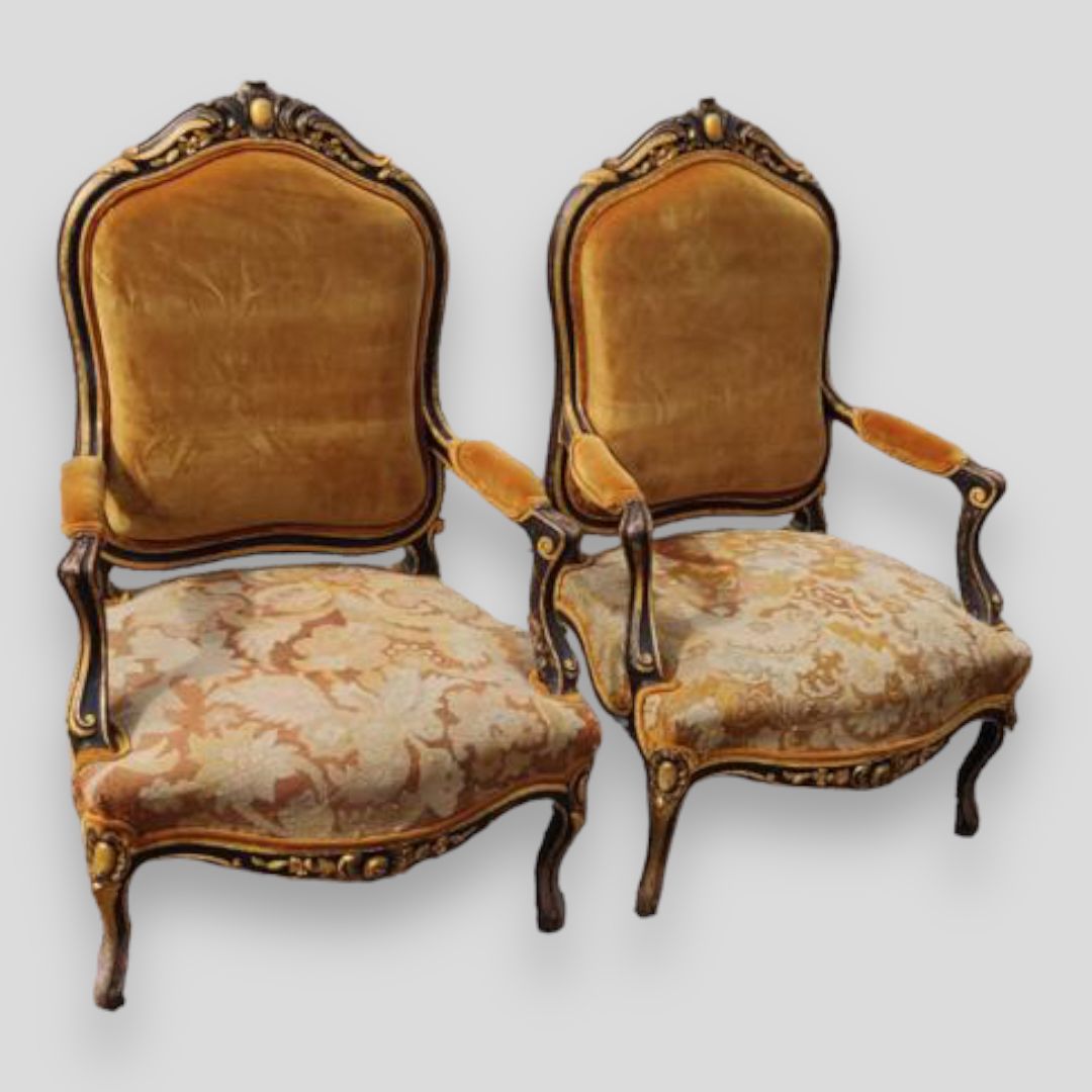 A Stunning Pair Of Second Empire Fauteuil Armchairs photo vintage