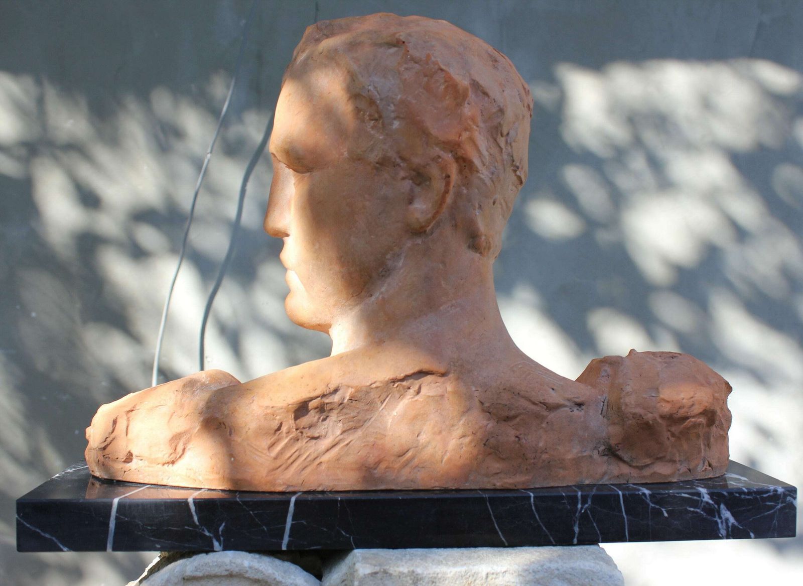 Victor Demanet Impressive Terracotta Statue, Art Deco Bust Of Man Signed, Original Art Work Of Belgian Artist photo vinterior