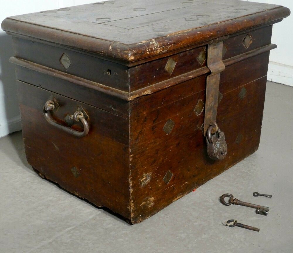 17th Century French Coffer, Oak Silver Treasure Chest, Strong Box photo for sale