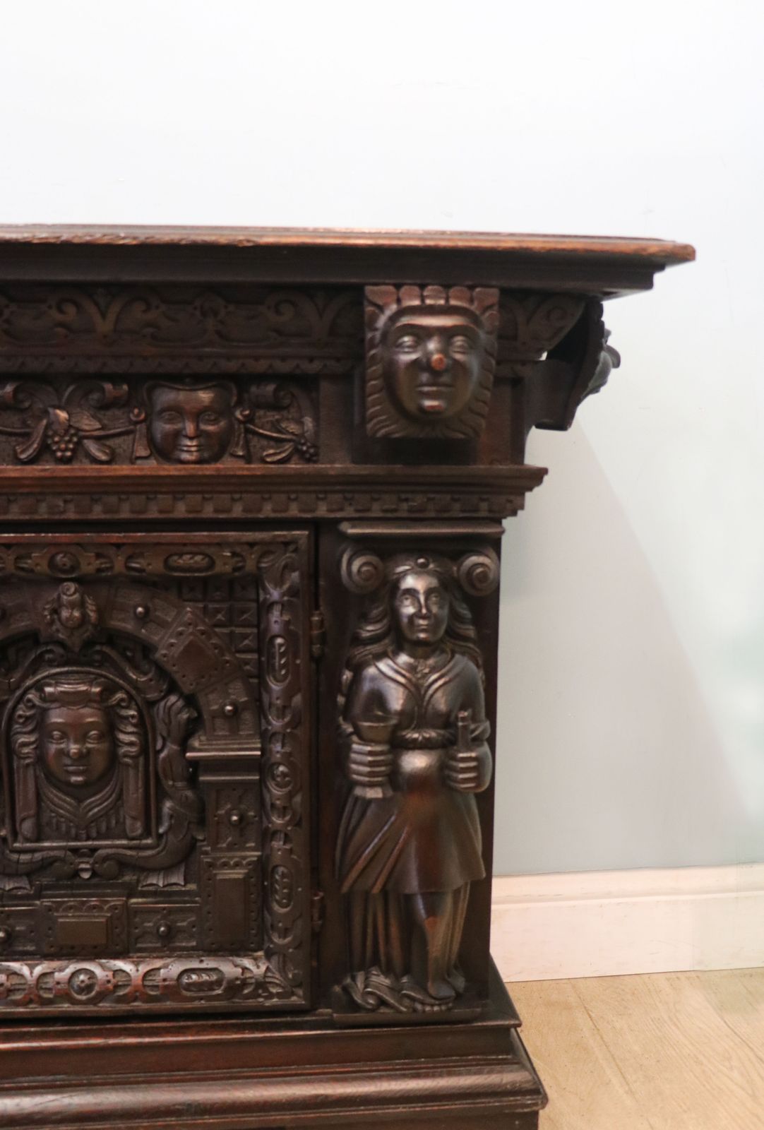 photo furniture A Magnificent Flemish Oak Side Cabinet In The Baroque Style.
